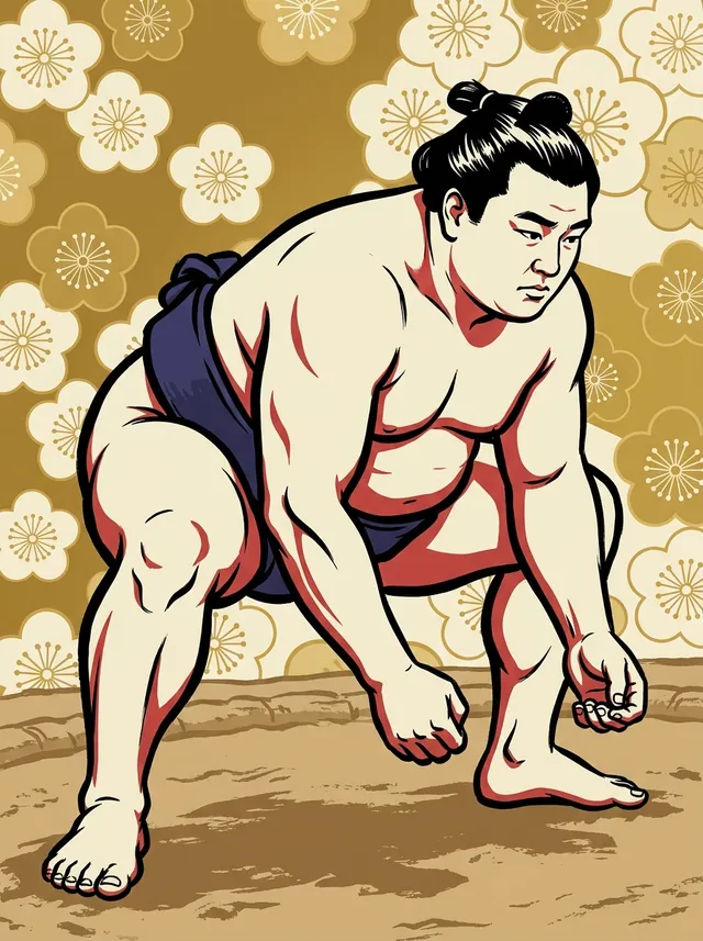 AI-generated illustration of a representative sumo wrestler. Not a photograph or a likeness of Seifuriki Hidehiko.