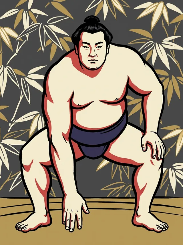 AI-generated illustration of a representative sumo wrestler. Not a photograph or a likeness of Jingaku Takashi.