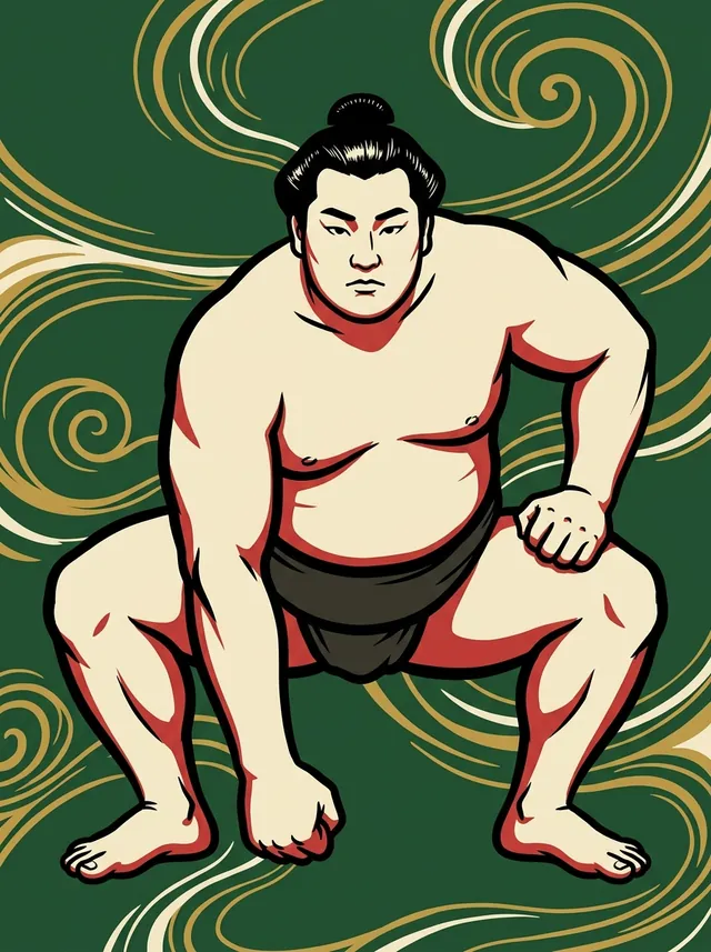 AI-generated illustration of a representative sumo wrestler. Not a photograph or a likeness of Goken Daijiro.