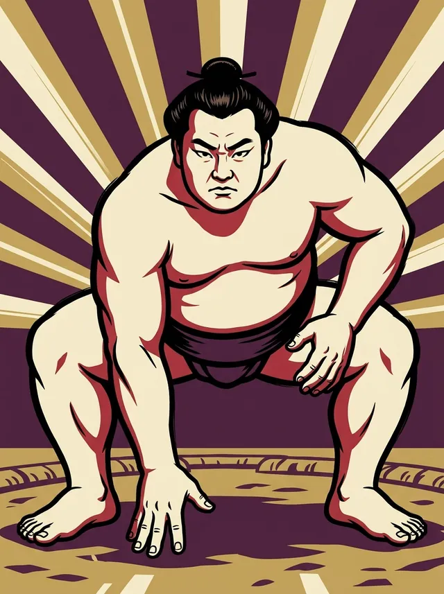 AI-generated illustration of a representative sumo wrestler. Not a photograph or a likeness of Koboyama Daizo.