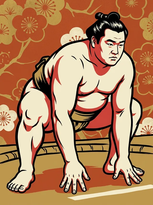 AI-generated illustration of a representative sumo wrestler. Not a photograph or a likeness of Oishida Kenji.