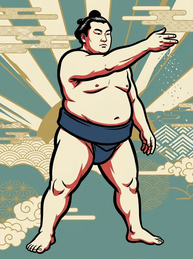 AI-generated illustration of a representative sumo wrestler. Not a photograph or a likeness of Onohana Taketora.