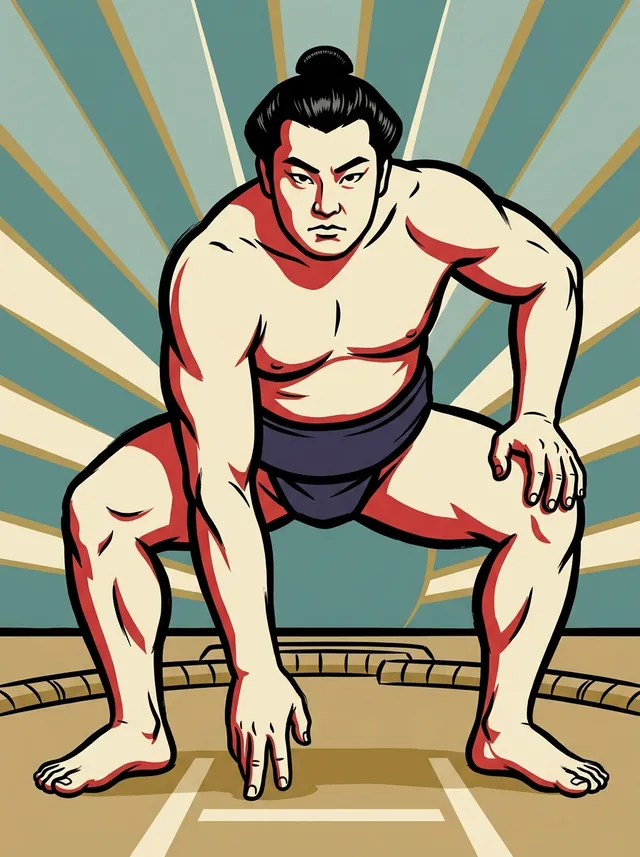 AI-generated illustration of a representative sumo wrestler. Not a photograph or a likeness of Masurao Hiroo.