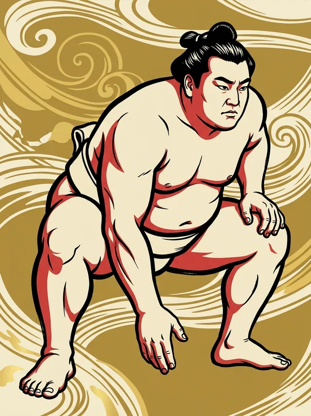 AI-generated illustration of a representative sumo wrestler. Not a photograph or a likeness of Fujinoshin Tsukasa.