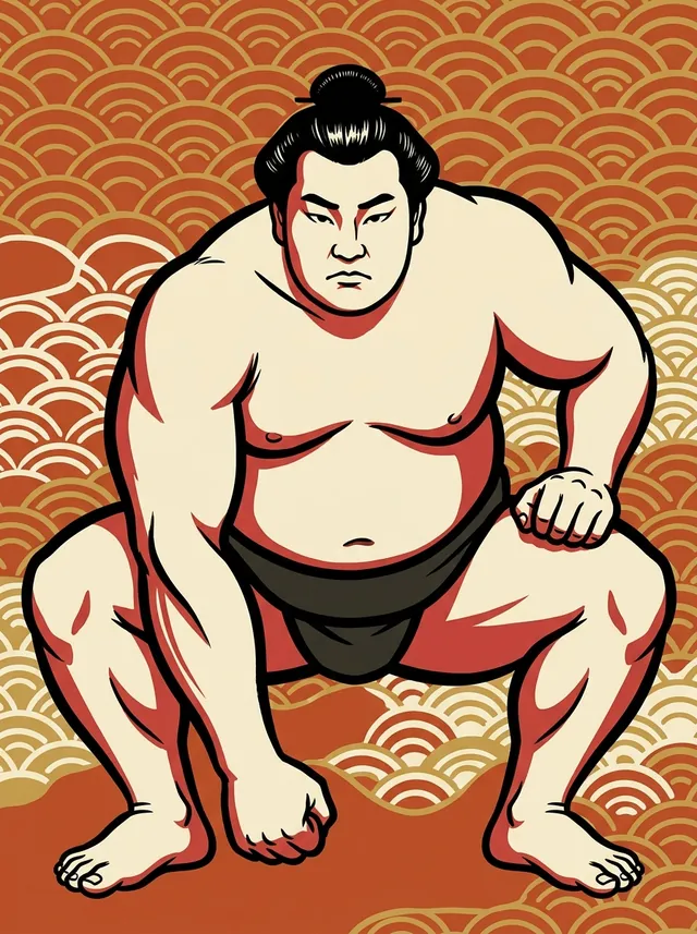 AI-generated illustration of a representative sumo wrestler. Not a photograph or a likeness of Toryu Kenji.