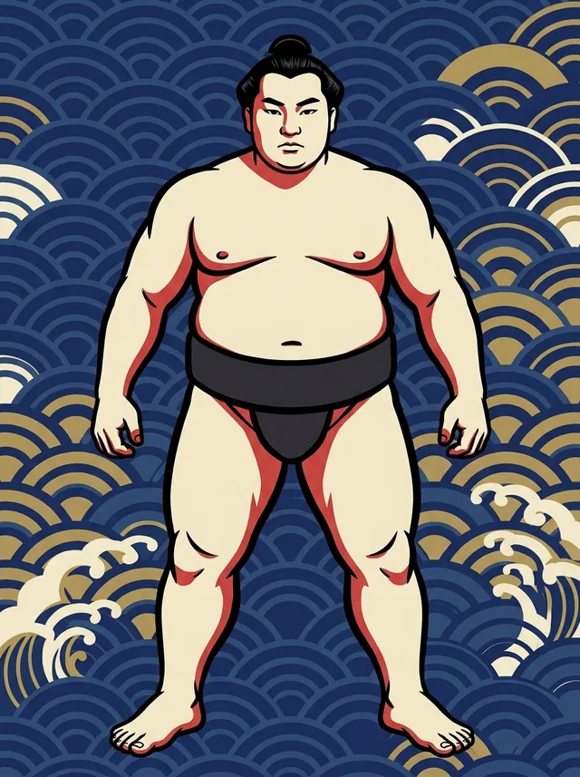 AI-generated illustration of a representative sumo wrestler. Not a photograph or a likeness of Maenoshin Yasuo.