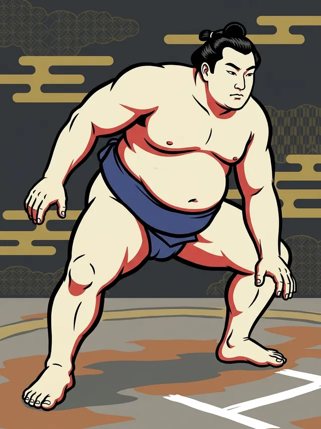 AI-generated illustration of a representative sumo wrestler. Not a photograph or a likeness of Masudayama Yasuhito.