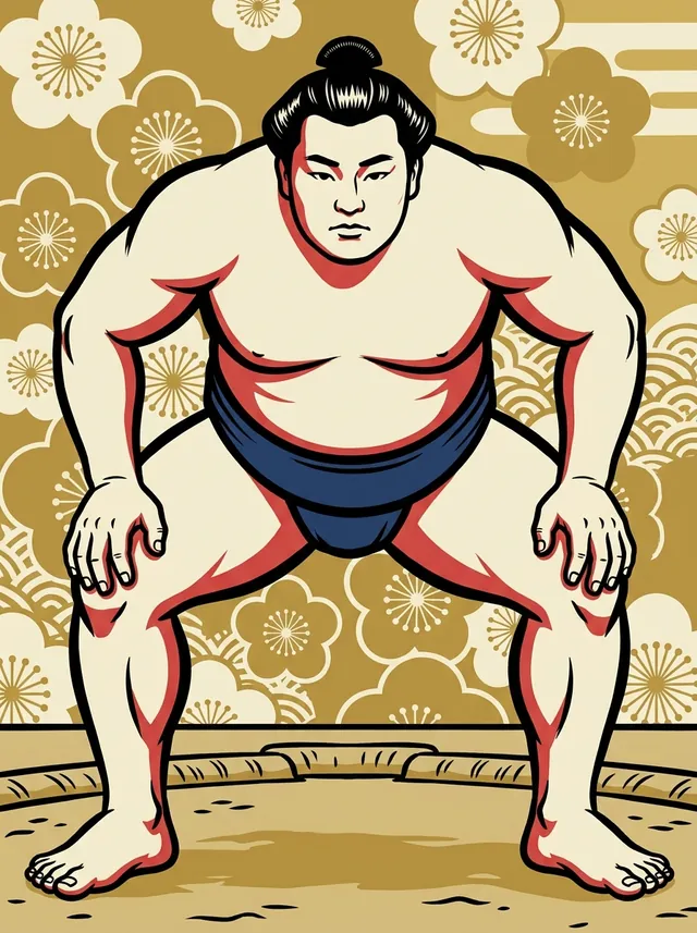 AI-generated illustration of a representative sumo wrestler. Not a photograph or a likeness of Iwatefuji Yuichi.