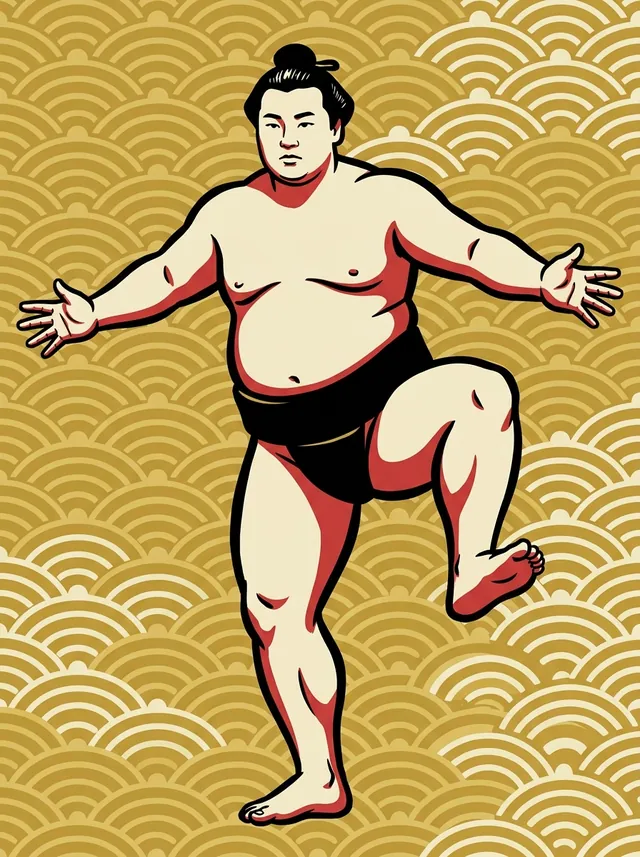AI-generated illustration of a representative sumo wrestler. Not a photograph or a likeness of Hoo Tomomichi.
