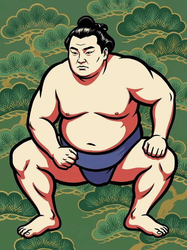 AI-generated illustration of a representative sumo wrestler. Not a photograph or a likeness of Asashio Taro.