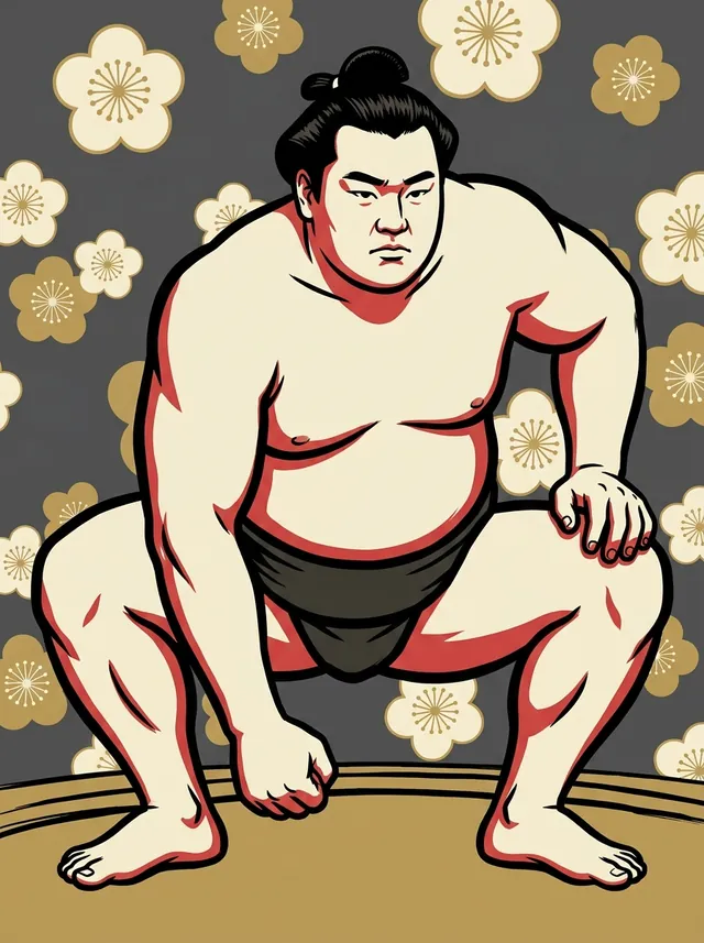 AI-generated illustration of a representative sumo wrestler. Not a photograph or a likeness of Dewanoshima Hijiri.