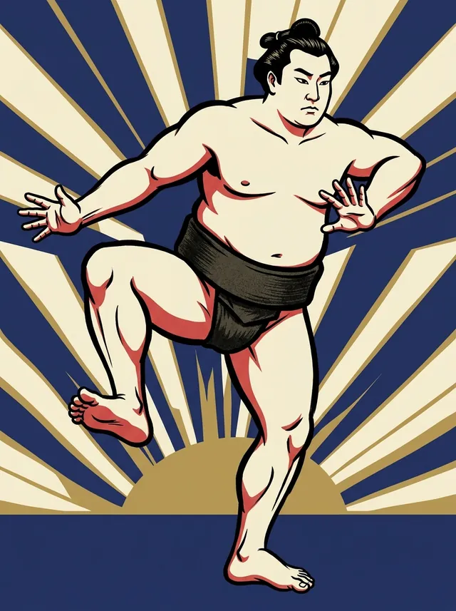 AI-generated illustration of a representative sumo wrestler. Not a photograph or a likeness of Sekinohana Tsutomu.