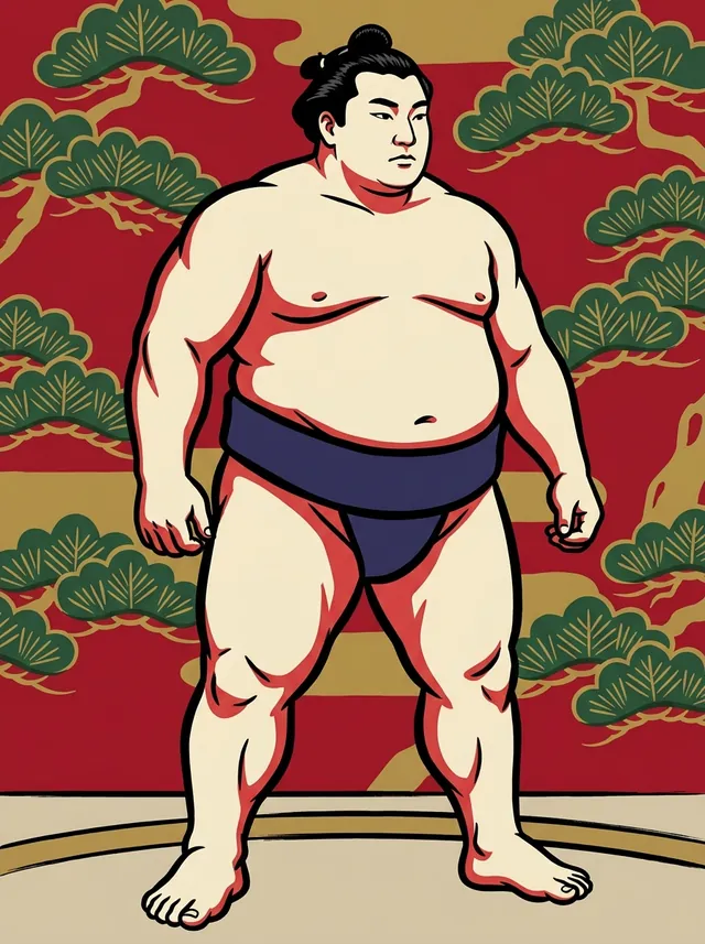 AI-generated illustration of a representative sumo wrestler. Not a photograph or a likeness of Kotonowaka Terumasa.