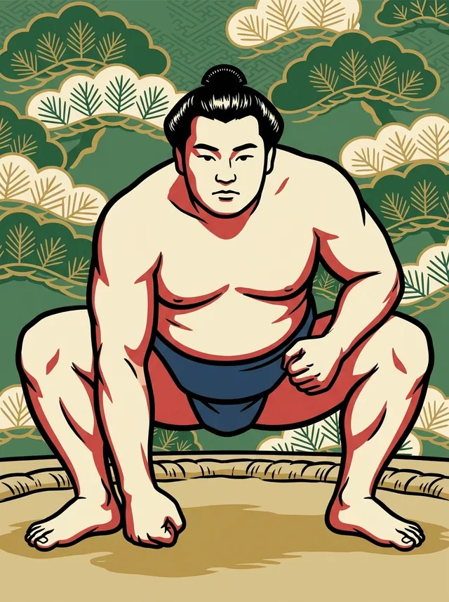 AI-generated illustration of a representative sumo wrestler. Not a photograph or a likeness of Wakanoumi Masateru.