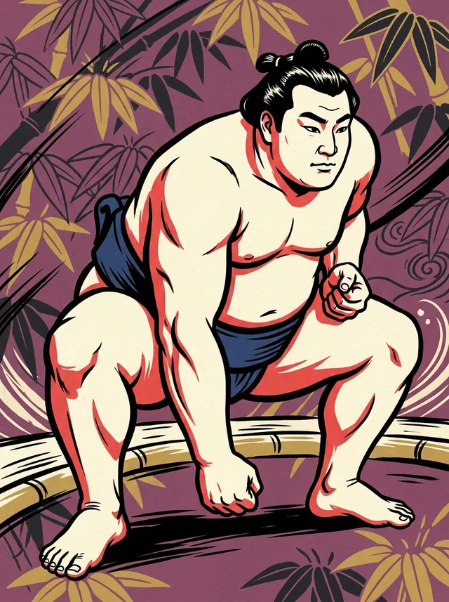 AI-generated illustration of a representative sumo wrestler. Not a photograph or a likeness of Kobo Kenichi.
