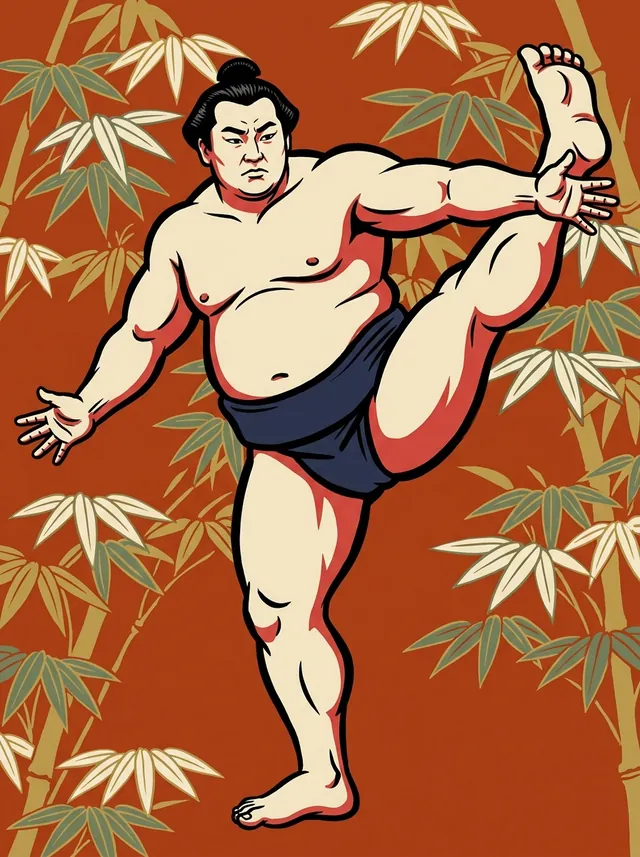 AI-generated illustration of a representative sumo wrestler. Not a photograph or a likeness of Toyonokuni Daichi.