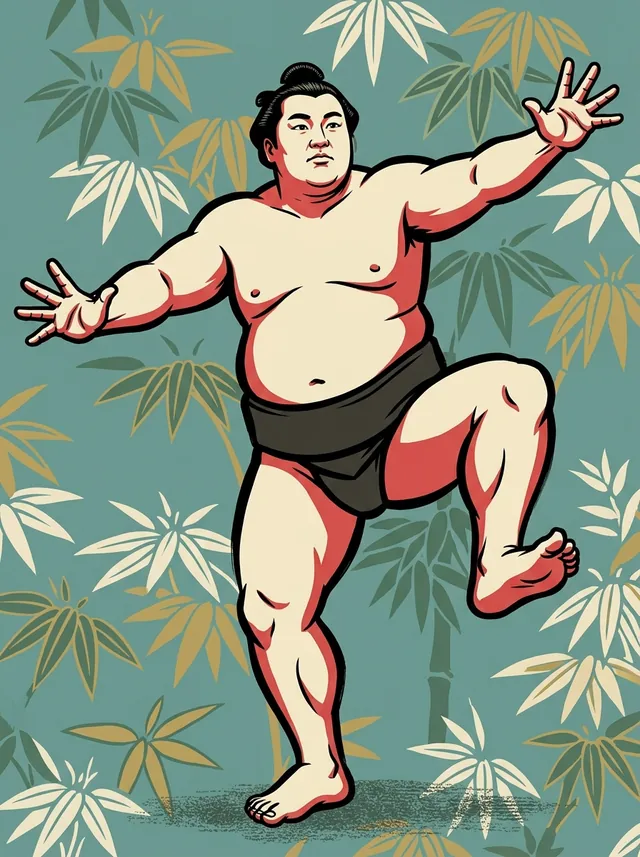 AI-generated illustration of a representative sumo wrestler. Not a photograph or a likeness of Oginishiki Yasutoshi.