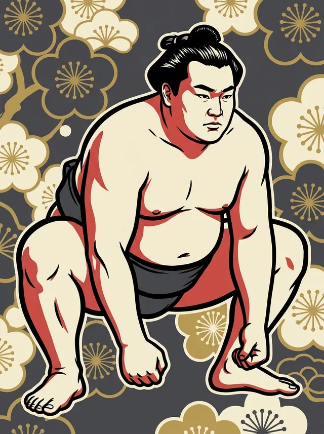 AI-generated illustration of a representative sumo wrestler. Not a photograph or a likeness of Fukuryudake Shigeo.