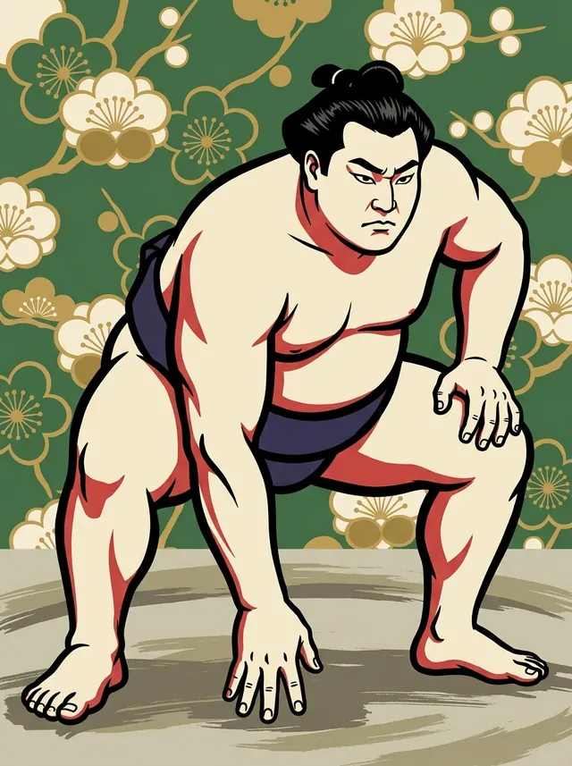 AI-generated illustration of a representative sumo wrestler. Not a photograph or a likeness of Tomoefuji Toshihide.