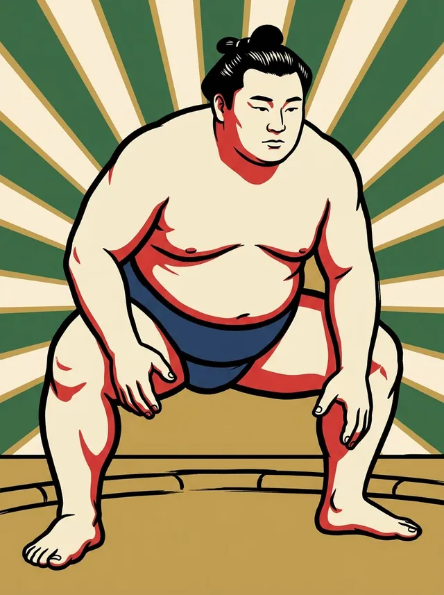AI-generated illustration of a representative sumo wrestler. Not a photograph or a likeness of Shinnishiki.