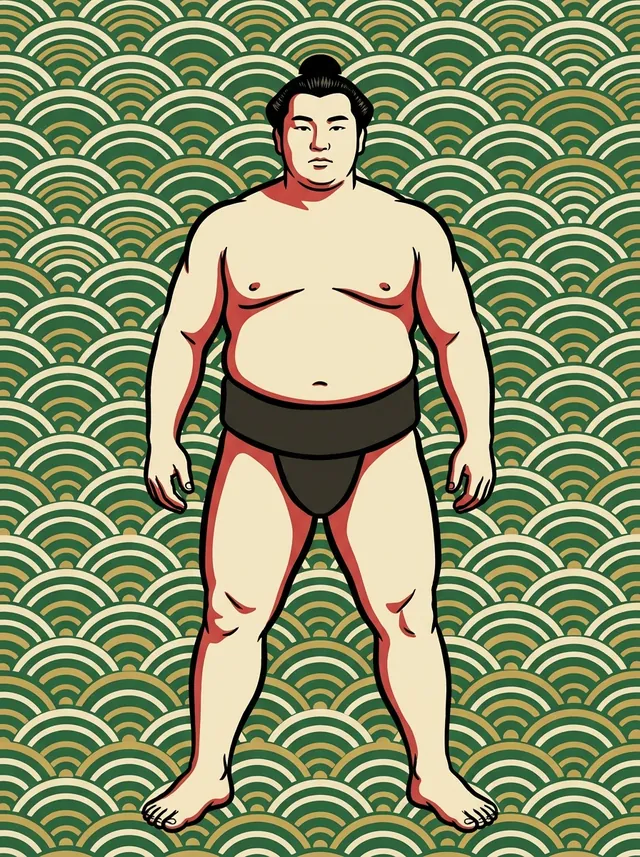 AI-generated illustration of a representative sumo wrestler. Not a photograph or a likeness of Asahiyutaka Katsuteru.