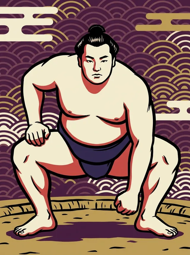 AI-generated illustration of a representative sumo wrestler. Not a photograph or a likeness of Raiko Hajime.