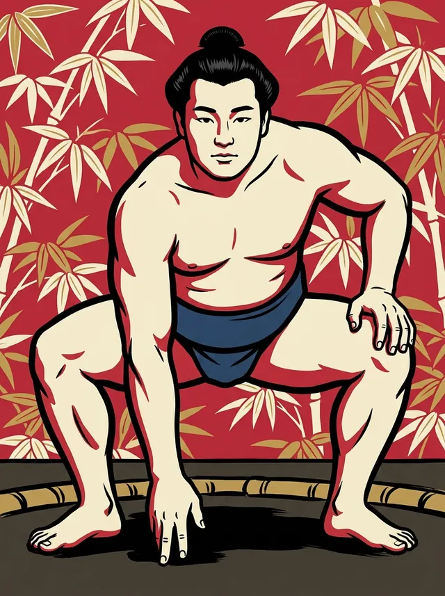 AI-generated illustration of a representative sumo wrestler. Not a photograph or a likeness of Kyokujishi Masaru.