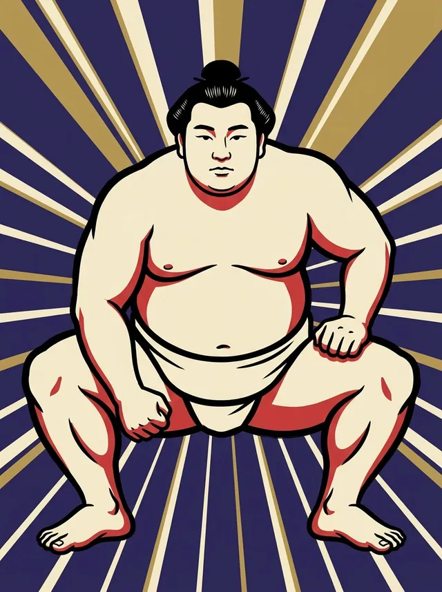 AI-generated illustration of a representative sumo wrestler. Not a photograph or a likeness of Asahitaka Koichi.