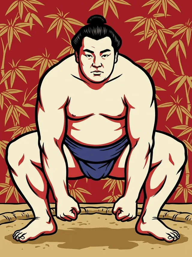 AI-generated illustration of a representative sumo wrestler. Not a photograph or a likeness of Ichinotani Soshi.
