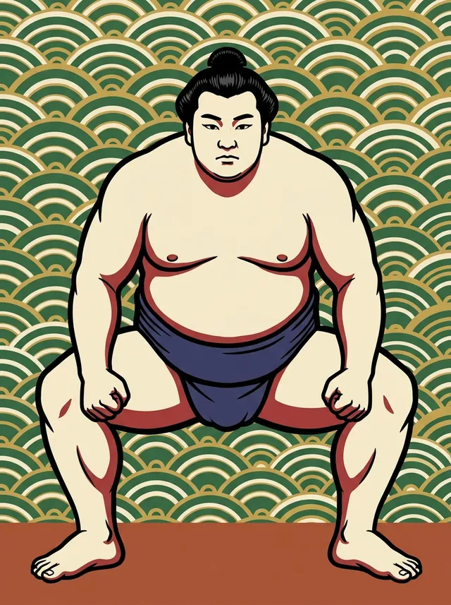 AI-generated illustration of a representative sumo wrestler. Not a photograph or a likeness of Nodera Hidefumi.