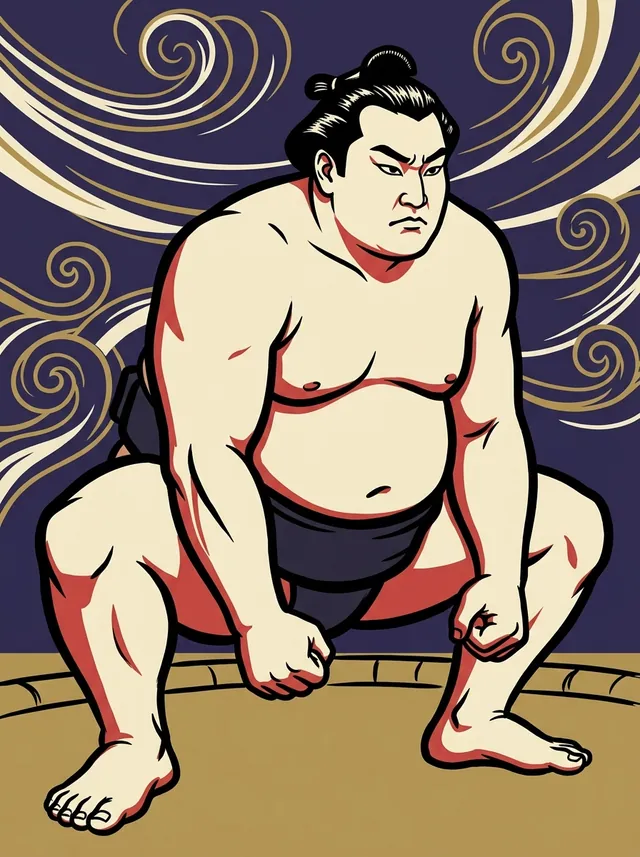 AI-generated illustration of a representative sumo wrestler. Not a photograph or a likeness of Mitoizumi Masayuki.