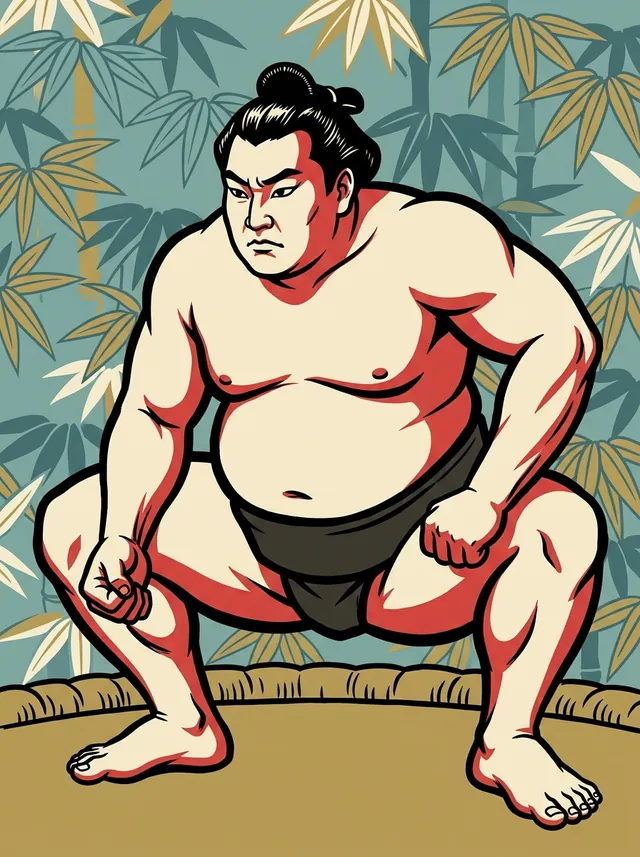 AI-generated illustration of a representative sumo wrestler. Not a photograph or a likeness of Futeno Izumi.