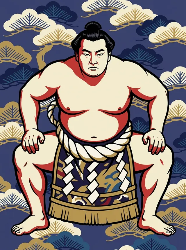 AI-generated illustration of a representative sumo wrestler. Not a photograph or a likeness of Wakanohana Masaru.