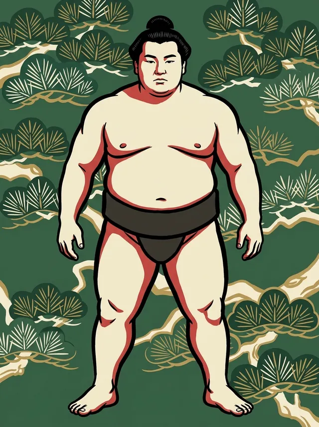 AI-generated illustration of a representative sumo wrestler. Not a photograph or a likeness of Dejima Takeharu.