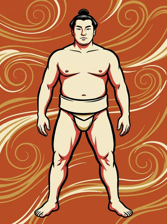 AI-generated illustration of a representative sumo wrestler. Not a photograph or a likeness of Kotogaura Zenjiro.