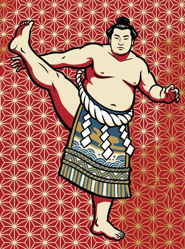 AI-generated illustration of a representative sumo wrestler. Not a photograph or a likeness of Tsunenohana Kanichi.