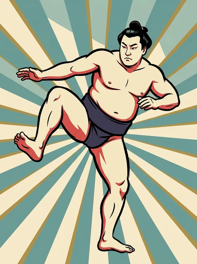 AI-generated illustration of a representative sumo wrestler. Not a photograph or a likeness of Kiyosegawa Keinosuke.