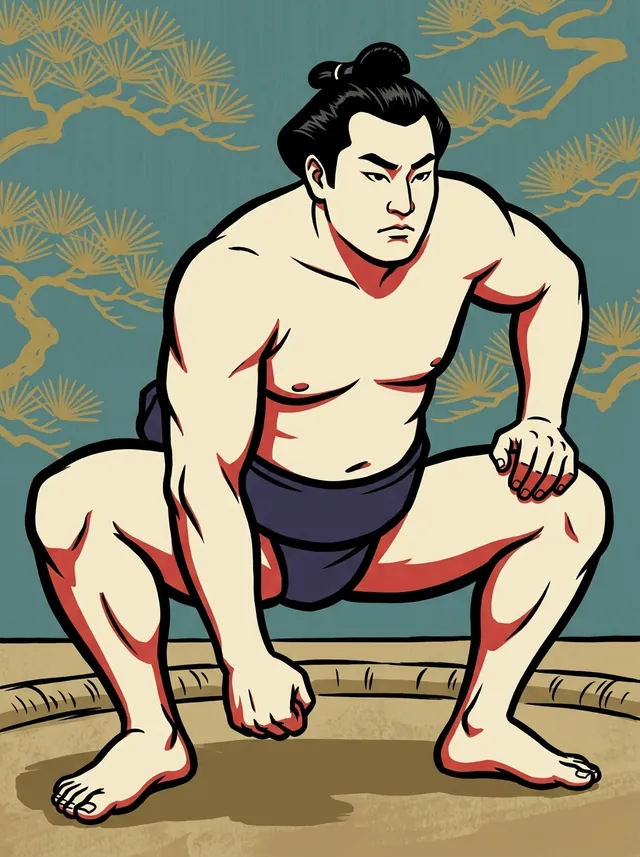 AI-generated illustration of a representative sumo wrestler. Not a photograph or a likeness of Wakabayama Atsumi.
