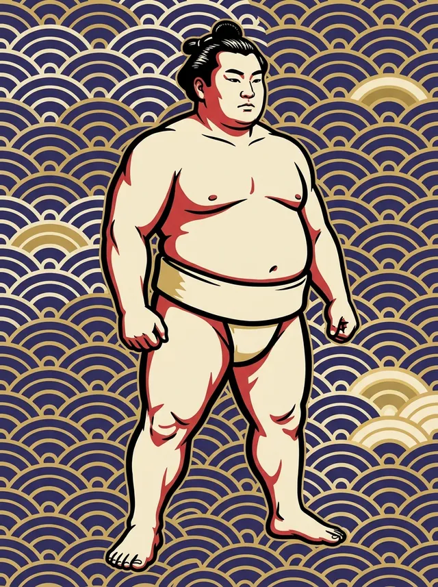 AI-generated illustration of a representative sumo wrestler. Not a photograph or a likeness of Azumazeki Zenzaburo.