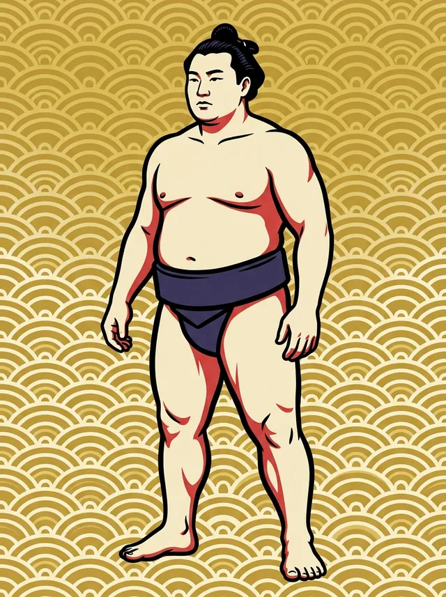 AI-generated illustration of a representative sumo wrestler. Not a photograph or a likeness of Tachihikari Denemon.