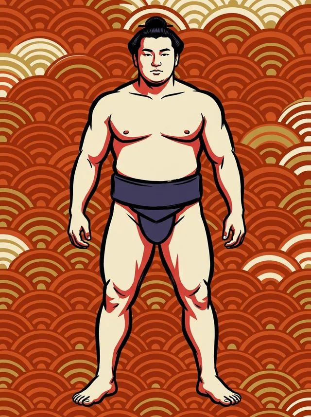 AI-generated illustration of a representative sumo wrestler. Not a photograph or a likeness of Toyokuni Fukuma.