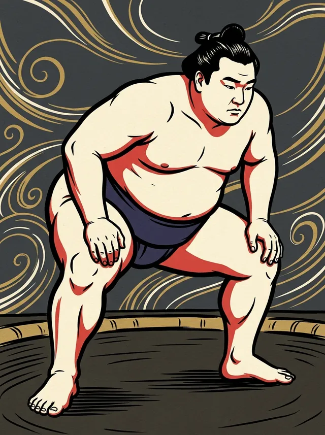 AI-generated illustration of a representative sumo wrestler. Not a photograph or a likeness of Noshirogata Kinsaku.