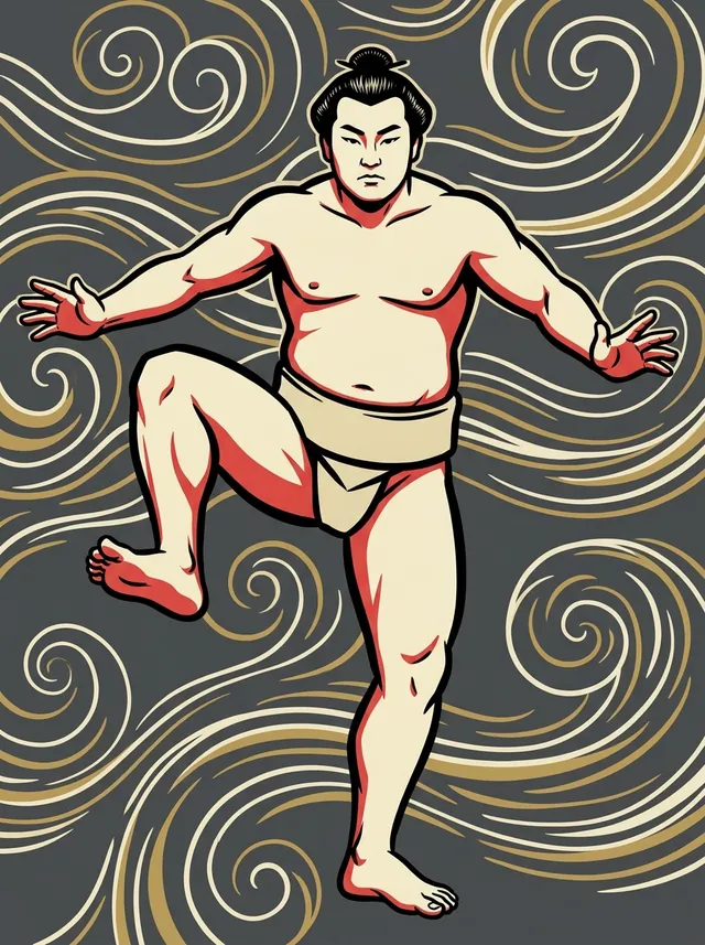 AI-generated illustration of a representative sumo wrestler. Not a photograph or a likeness of Terukaze Sadataro.
