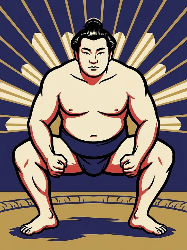 AI-generated illustration of a representative sumo wrestler. Not a photograph or a likeness of Ayanishiki Yoshinojo.