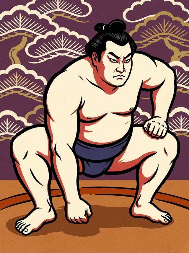 AI-generated illustration of a representative sumo wrestler. Not a photograph or a likeness of Kotoinazuma Yoshihiro.