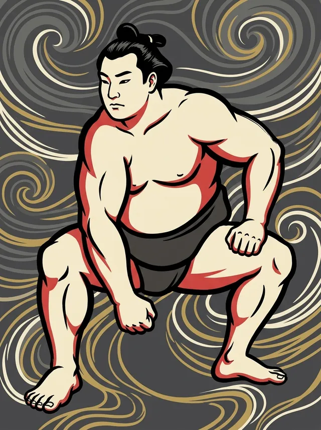 AI-generated illustration of a representative sumo wrestler. Not a photograph or a likeness of Shimizugawa Motokichi.