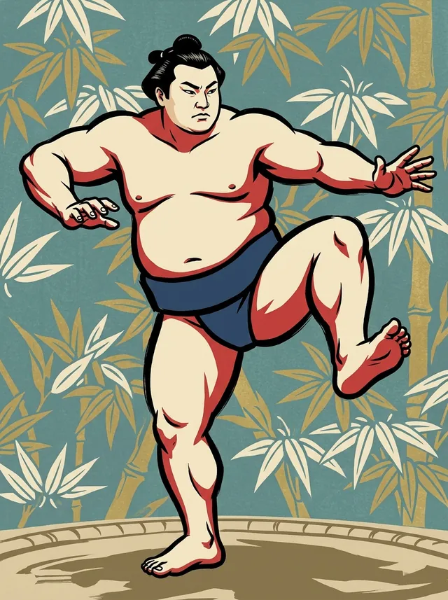 AI-generated illustration of a representative sumo wrestler. Not a photograph or a likeness of Dewagatake Bunjiro.