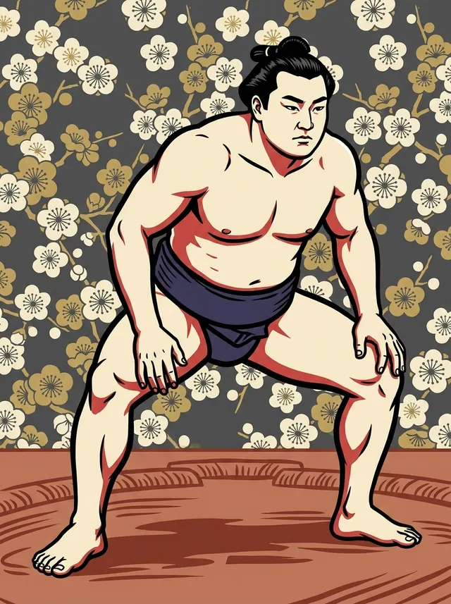 AI-generated illustration of a representative sumo wrestler. Not a photograph or a likeness of Nishikinada Yosaburo.