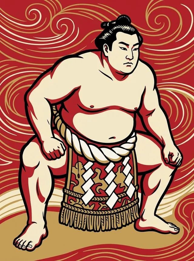 AI-generated illustration of a representative sumo wrestler. Not a photograph or a likeness of Tamanishiki Sanemon.