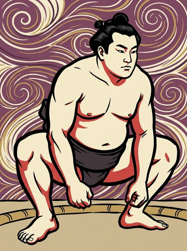 AI-generated illustration of a representative sumo wrestler. Not a photograph or a likeness of Izuminada Totaro.